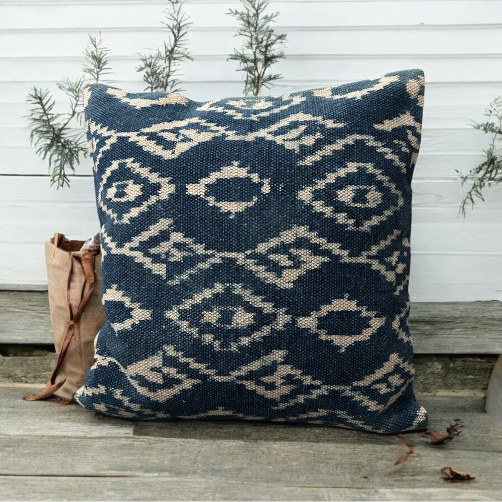 Navy and Beige Geometric Throw Pillow